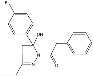 5-(4-bromophenyl)-3-ethyl-1-(phenylacetyl)-4,5-dihydro-1H-pyrazol-5-ol Struktur