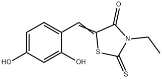 5-(2,4-dihydroxybenzylidene)-3-ethyl-2-thioxo-1,3-thiazolidin-4-one Struktur