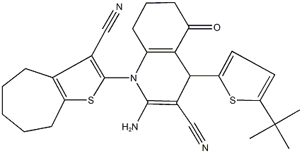 2-amino-4-(5-tert-butyl-2-thienyl)-1-(3-cyano-5,6,7,8-tetrahydro-4H-cyclohepta[b]thien-2-yl)-5-oxo-1,4,5,6,7,8-hexahydro-3-quinolinecarbonitrile Struktur