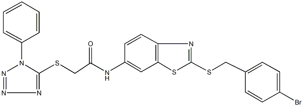 N-{2-[(4-bromobenzyl)sulfanyl]-1,3-benzothiazol-6-yl}-2-[(1-phenyl-1H-tetraazol-5-yl)sulfanyl]acetamide Struktur