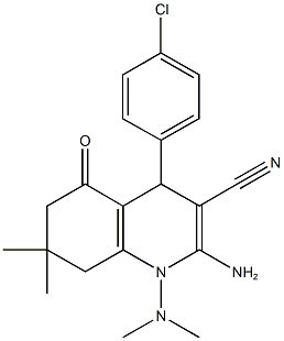 2-amino-4-(4-chlorophenyl)-1-(dimethylamino)-7,7-dimethyl-5-oxo-1,4,5,6,7,8-hexahydro-3-quinolinecarbonitrile Struktur