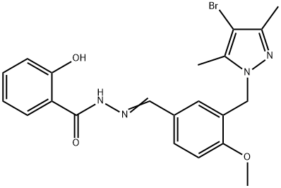 N'-{3-[(4-bromo-3,5-dimethyl-1H-pyrazol-1-yl)methyl]-4-methoxybenzylidene}-2-hydroxybenzohydrazide Struktur