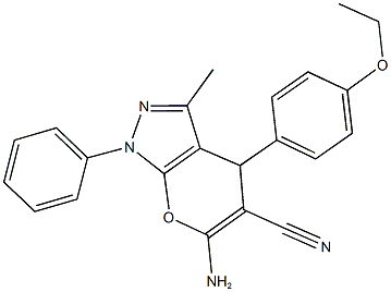 6-amino-4-(4-ethoxyphenyl)-3-methyl-1-phenyl-1,4-dihydropyrano[2,3-c]pyrazole-5-carbonitrile Struktur