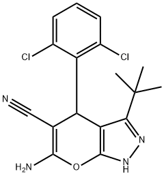 6-amino-3-tert-butyl-4-(2,6-dichlorophenyl)-1,4-dihydropyrano[2,3-c]pyrazole-5-carbonitrile Struktur