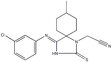 {4-[(3-chlorophenyl)imino]-8-methyl-2-thioxo-1,3-diazaspiro[4.5]dec-1-yl}acetonitrile Struktur