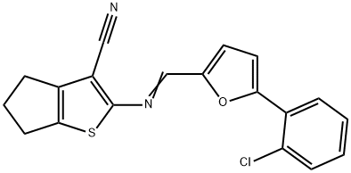 2-({[5-(2-chlorophenyl)-2-furyl]methylene}amino)-5,6-dihydro-4H-cyclopenta[b]thiophene-3-carbonitrile Struktur