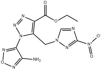 ethyl 1-(4-amino-1,2,5-oxadiazol-3-yl)-5-({3-nitro-1H-1,2,4-triazol-1-yl}methyl)-1H-1,2,3-triazole-4-carboxylate Struktur