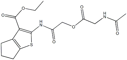 ethyl 2-[({[(acetylamino)acetyl]oxy}acetyl)amino]-5,6-dihydro-4H-cyclopenta[b]thiophene-3-carboxylate Struktur