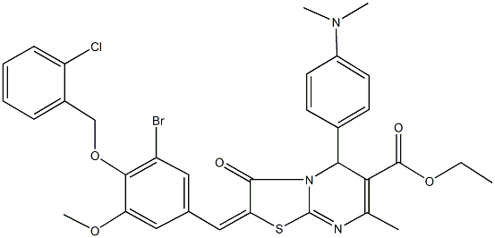 ethyl 2-{3-bromo-4-[(2-chlorobenzyl)oxy]-5-methoxybenzylidene}-5-[4-(dimethylamino)phenyl]-7-methyl-3-oxo-2,3-dihydro-5H-[1,3]thiazolo[3,2-a]pyrimidine-6-carboxylate Struktur