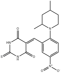 5-{2-(2,4-dimethyl-1-piperidinyl)-5-nitrobenzylidene}-2-thioxodihydro-4,6(1H,5H)-pyrimidinedione Struktur