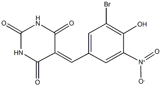 5-{3-bromo-4-hydroxy-5-nitrobenzylidene}-2,4,6(1H,3H,5H)-pyrimidinetrione Struktur