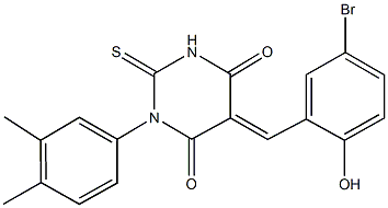 5-(5-bromo-2-hydroxybenzylidene)-1-(3,4-dimethylphenyl)-2-thioxodihydro-4,6(1H,5H)-pyrimidinedione Struktur