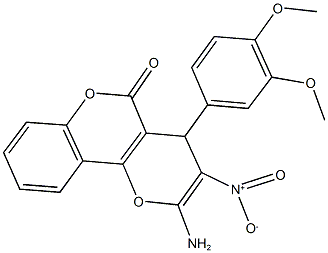 2-amino-4-(3,4-dimethoxyphenyl)-3-nitro-4H,5H-pyrano[3,2-c]chromen-5-one Struktur