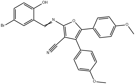 2-[(5-bromo-2-hydroxybenzylidene)amino]-4,5-bis(4-methoxyphenyl)-3-furonitrile Struktur