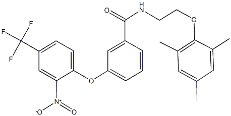 3-[2-nitro-4-(trifluoromethyl)phenoxy]-N-[2-(mesityloxy)ethyl]benzamide Struktur