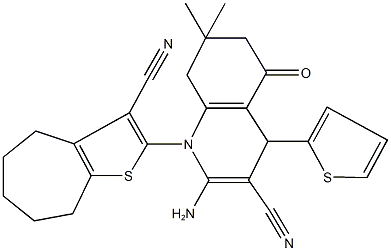 2-amino-1-(3-cyano-5,6,7,8-tetrahydro-4H-cyclohepta[b]thiophen-2-yl)-7,7-dimethyl-5-oxo-4-(2-thienyl)-1,4,5,6,7,8-hexahydro-3-quinolinecarbonitrile Struktur