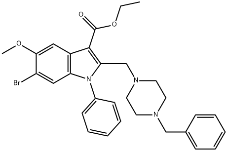 ethyl 2-[(4-benzyl-1-piperazinyl)methyl]-6-bromo-5-methoxy-1-phenyl-1H-indole-3-carboxylate Struktur