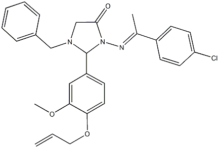 2-[4-(allyloxy)-3-methoxyphenyl]-1-benzyl-3-{[1-(4-chlorophenyl)ethylidene]amino}-4-imidazolidinone Struktur