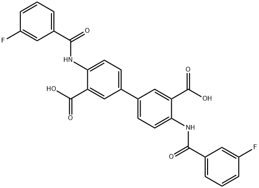 4,4'-bis[(3-fluorobenzoyl)amino][1,1'-biphenyl]-3,3'-dicarboxylic acid Struktur