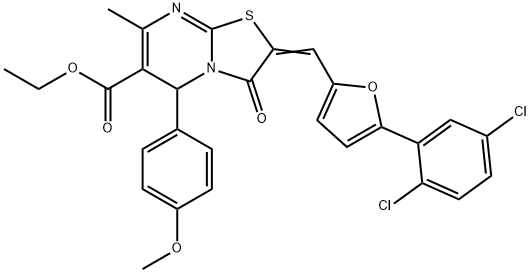 ethyl 2-{[5-(2,5-dichlorophenyl)-2-furyl]methylene}-5-(4-methoxyphenyl)-7-methyl-3-oxo-2,3-dihydro-5H-[1,3]thiazolo[3,2-a]pyrimidine-6-carboxylate Struktur