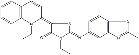 3-ethyl-5-(1-ethyl-2(1H)-quinolinylidene)-2-[(2-methyl-1,3-benzothiazol-5-yl)imino]-1,3-thiazolidin-4-one Struktur