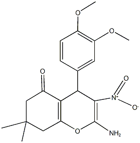 2-amino-4-(3,4-dimethoxyphenyl)-3-nitro-7,7-dimethyl-4,6,7,8-tetrahydro-5H-chromen-5-one Struktur