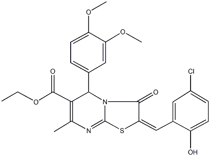 ethyl 2-(5-chloro-2-hydroxybenzylidene)-5-(3,4-dimethoxyphenyl)-7-methyl-3-oxo-2,3-dihydro-5H-[1,3]thiazolo[3,2-a]pyrimidine-6-carboxylate Struktur