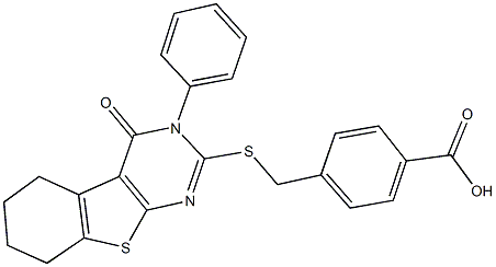 4-{[(4-oxo-3-phenyl-3,4,5,6,7,8-hexahydro[1]benzothieno[2,3-d]pyrimidin-2-yl)sulfanyl]methyl}benzoic acid Struktur