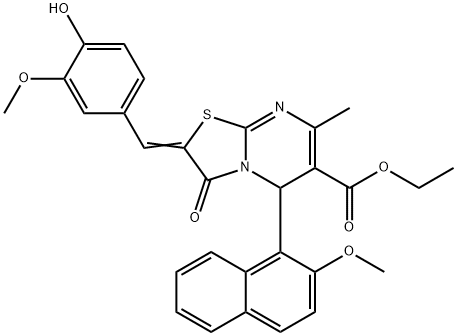 ethyl 2-(4-hydroxy-3-methoxybenzylidene)-5-(2-methoxy-1-naphthyl)-7-methyl-3-oxo-2,3-dihydro-5H-[1,3]thiazolo[3,2-a]pyrimidine-6-carboxylate Struktur