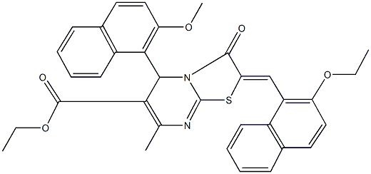 ethyl 2-[(2-ethoxy-1-naphthyl)methylene]-5-(2-methoxy-1-naphthyl)-7-methyl-3-oxo-2,3-dihydro-5H-[1,3]thiazolo[3,2-a]pyrimidine-6-carboxylate Struktur