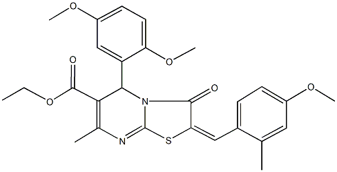 ethyl 5-(2,5-dimethoxyphenyl)-2-(4-methoxy-2-methylbenzylidene)-7-methyl-3-oxo-2,3-dihydro-5H-[1,3]thiazolo[3,2-a]pyrimidine-6-carboxylate Struktur