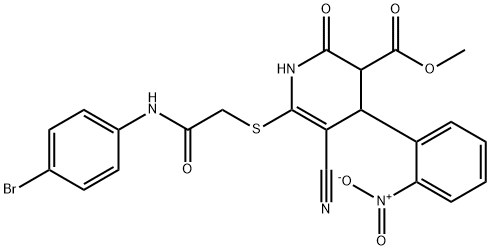 methyl 6-{[2-(4-bromoanilino)-2-oxoethyl]sulfanyl}-5-cyano-4-(2-nitrophenyl)-2-oxo-1,2,3,4-tetrahydro-3-pyridinecarboxylate Struktur