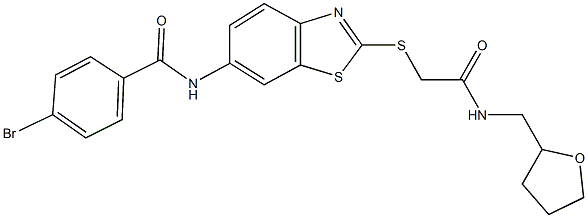 4-bromo-N-[2-({2-oxo-2-[(tetrahydro-2-furanylmethyl)amino]ethyl}sulfanyl)-1,3-benzothiazol-6-yl]benzamide Struktur