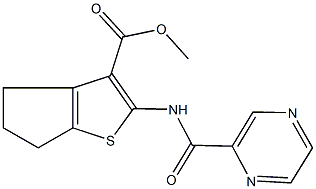 methyl 2-[(2-pyrazinylcarbonyl)amino]-5,6-dihydro-4H-cyclopenta[b]thiophene-3-carboxylate Struktur