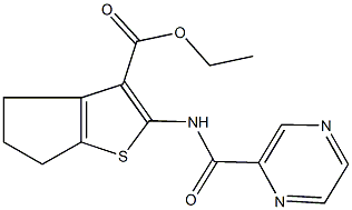 ethyl 2-[(2-pyrazinylcarbonyl)amino]-5,6-dihydro-4H-cyclopenta[b]thiophene-3-carboxylate Struktur