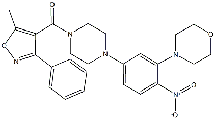 4-(2-nitro-5-{4-[(5-methyl-3-phenyl-4-isoxazolyl)carbonyl]-1-piperazinyl}phenyl)morpholine Struktur