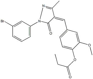 4-{[1-(3-bromophenyl)-3-methyl-5-oxo-1,5-dihydro-4H-pyrazol-4-ylidene]methyl}-2-methoxyphenyl propionate Struktur