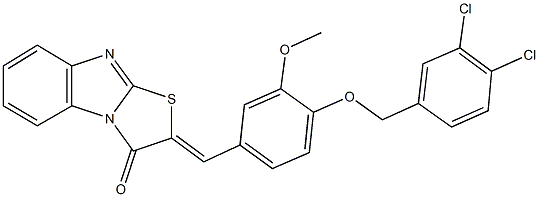 2-{4-[(3,4-dichlorobenzyl)oxy]-3-methoxybenzylidene}[1,3]thiazolo[3,2-a]benzimidazol-3(2H)-one Struktur