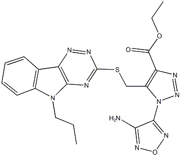 ethyl 1-(4-amino-1,2,5-oxadiazol-3-yl)-5-{[(5-propyl-5H-[1,2,4]triazino[5,6-b]indol-3-yl)sulfanyl]methyl}-1H-1,2,3-triazole-4-carboxylate Struktur