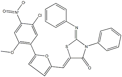 5-[(5-{5-chloro-4-nitro-2-methoxyphenyl}-2-furyl)methylene]-3-phenyl-2-(phenylimino)-1,3-thiazolidin-4-one Struktur