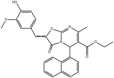 ethyl 2-(4-hydroxy-3-methoxybenzylidene)-7-methyl-5-(1-naphthyl)-3-oxo-2,3-dihydro-5H-[1,3]thiazolo[3,2-a]pyrimidine-6-carboxylate Struktur