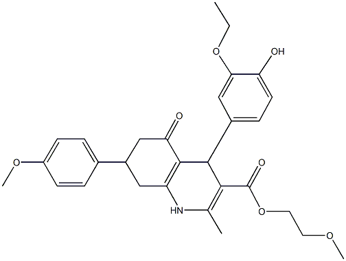 2-methoxyethyl 4-(3-ethoxy-4-hydroxyphenyl)-7-(4-methoxyphenyl)-2-methyl-5-oxo-1,4,5,6,7,8-hexahydro-3-quinolinecarboxylate Struktur