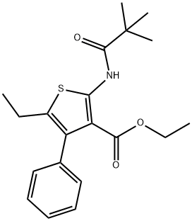 ethyl 2-[(2,2-dimethylpropanoyl)amino]-5-ethyl-4-phenyl-3-thiophenecarboxylate Struktur