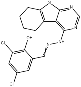 3,5-dichloro-2-hydroxybenzaldehyde 5,6,7,8-tetrahydro[1]benzothieno[2,3-d]pyrimidin-4-ylhydrazone Struktur