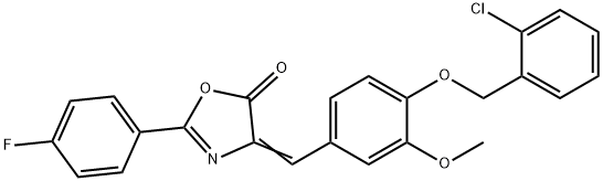 4-{4-[(2-chlorobenzyl)oxy]-3-methoxybenzylidene}-2-(4-fluorophenyl)-1,3-oxazol-5(4H)-one Struktur