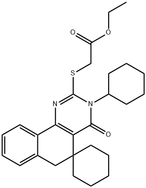 ethyl {[3-cyclohexyl-4-oxo-3,4,5,6-tetrahydrospiro(benzo[h]quinazoline-5,1'-cyclohexane)-2-yl]sulfanyl}acetate Struktur