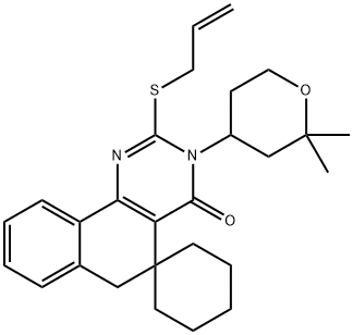 2-(allylsulfanyl)-3-(2,2-dimethyltetrahydro-2H-pyran-4-yl)-5,6-dihydrospiro(benzo[h]quinazoline-5,1'-cyclohexane)-4(3H)-one Struktur