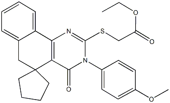 ethyl {[3-(4-methoxyphenyl)-4-oxo-3,4,5,6-tetrahydrospiro(benzo[h]quinazoline-5,1'-cyclopentane)-2-yl]sulfanyl}acetate Struktur