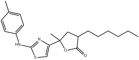 3-hexyl-5-methyl-5-[2-(4-toluidino)-1,3-thiazol-4-yl]dihydro-2(3H)-furanone Struktur