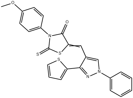 3-(4-methoxyphenyl)-5-{[1-phenyl-3-(2-thienyl)-1H-pyrazol-4-yl]methylene}-2-thioxo-1,3-thiazolidin-4-one Struktur